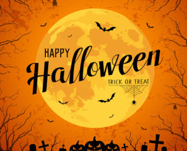 Happy Halloween message yellow full moon and bat on tree with rough surface background, vector illustration