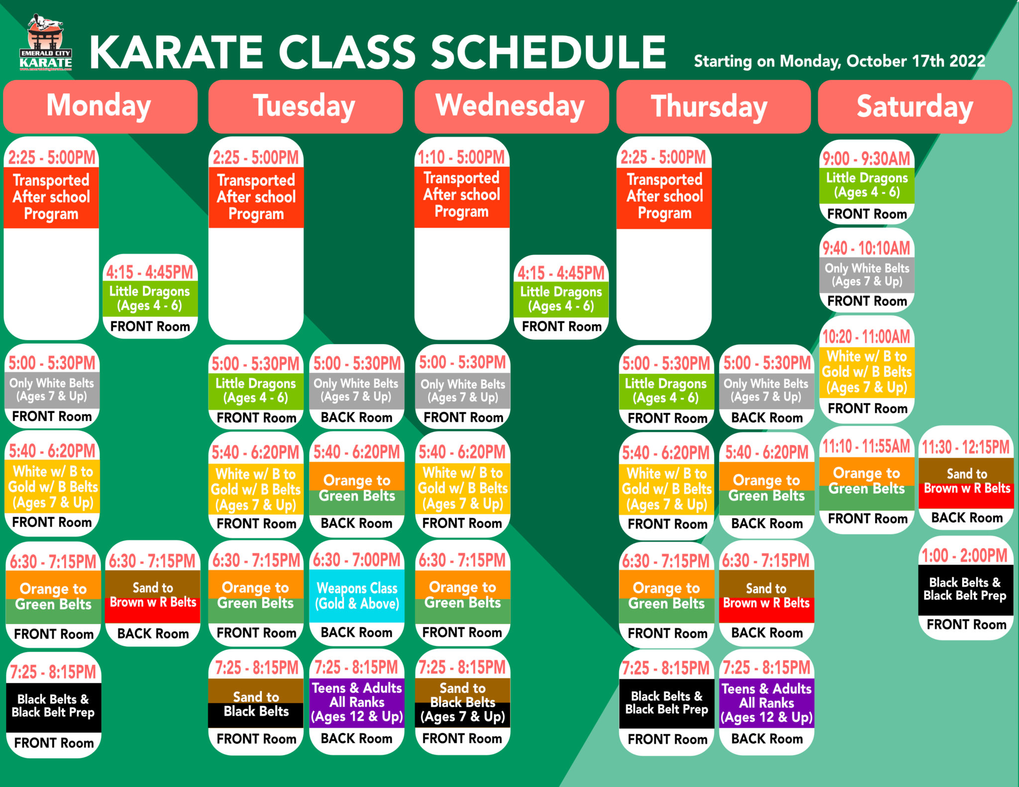 Schedule Emerald City Karate